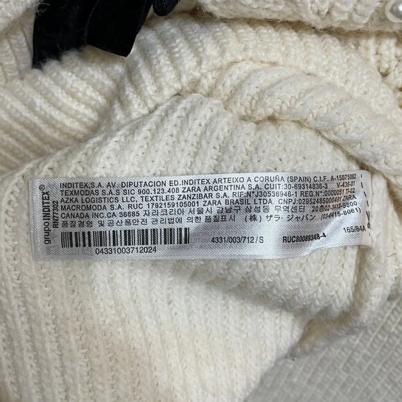 ZARA Ruffled Cable Knit Sweater Ecru with Pearls and Bow Size Small 4331/003 - Picture 12 of 16